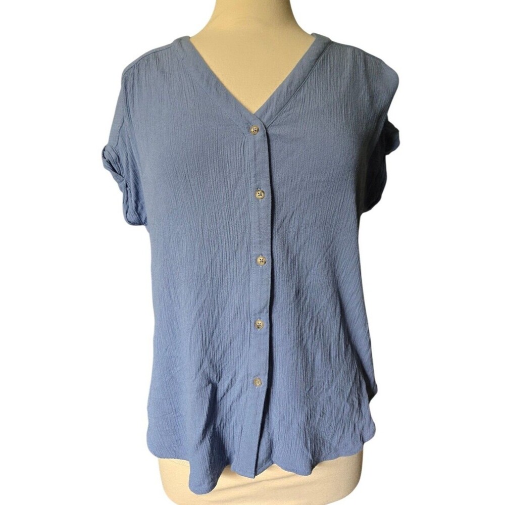 Orvis Women's Dusty Blue Crinkle Gauze Blouse - S
